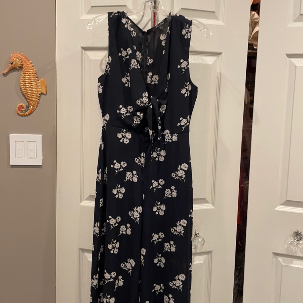 Navy and white flower pattern jumpsuit